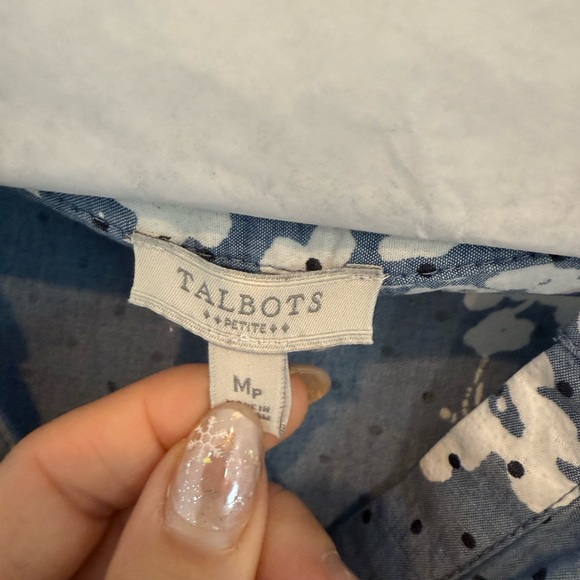 Talbots Petite Medium Blue and White Popover Top Tunic Shirt Lightweight Resort - Picture 4 of 9